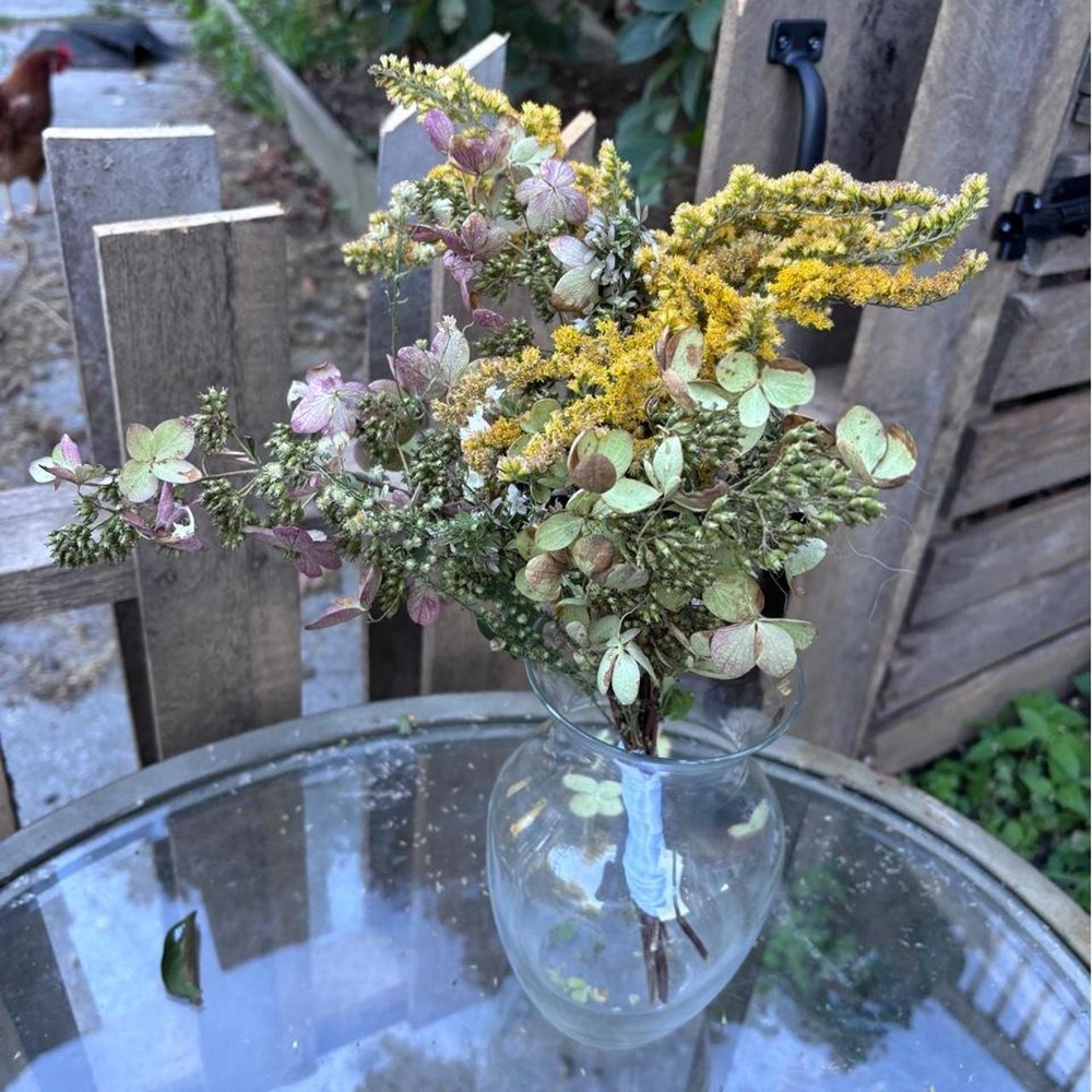 Preserved Goldenrod Hydrangea Bouquet Real Dried Wildflower Bunch Yellow 11in